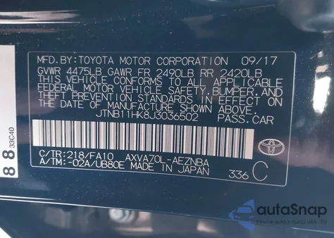 2018 Toyota Camry Le from USA, damaged, VIN JTNB11HK8J3036502